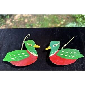 Vintage Hand Painted Wood Asian Duck Ornament Cute! -S53